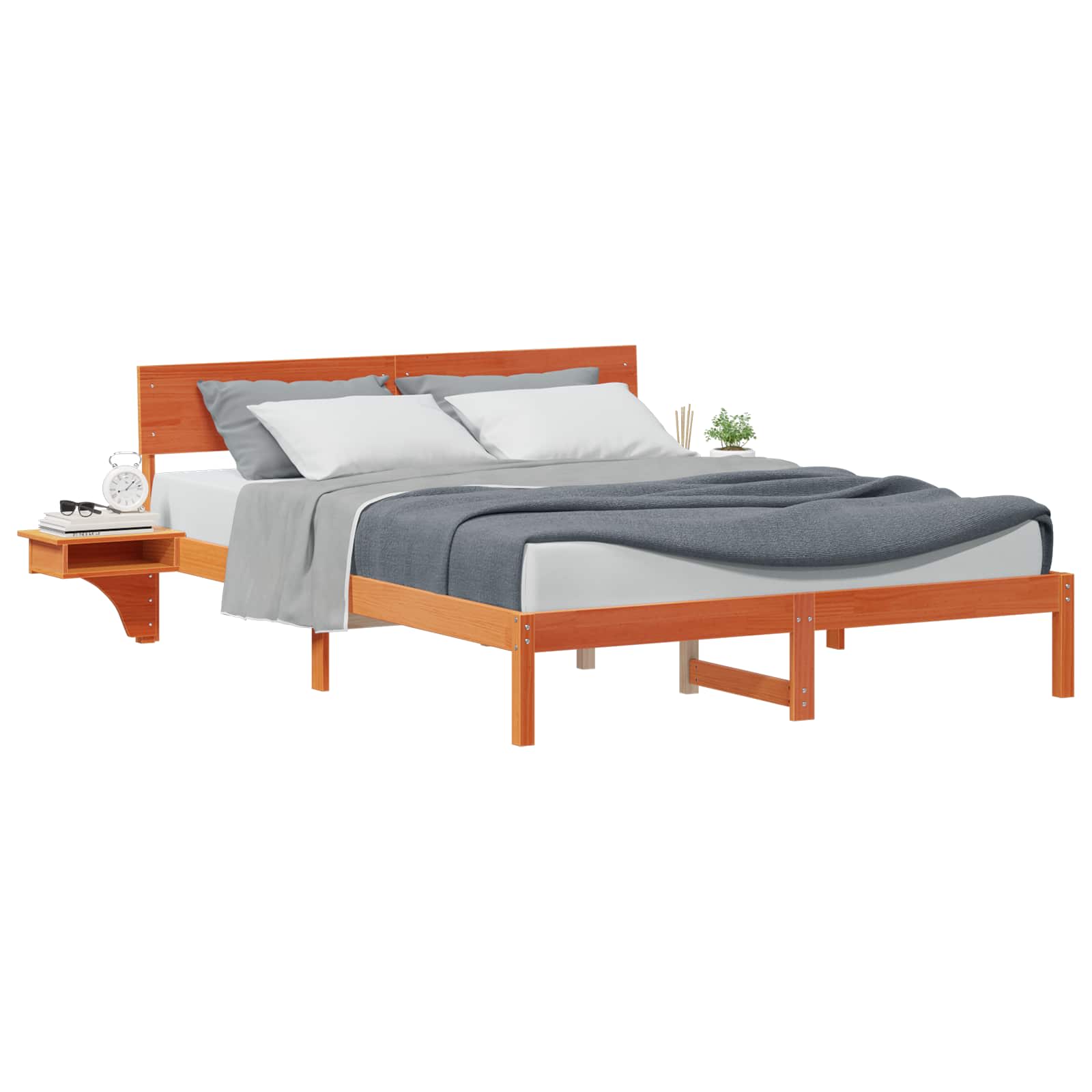 Cadre de lit avec tête de lit Brun cire 150 x 200 cm Pin massif - XIOS