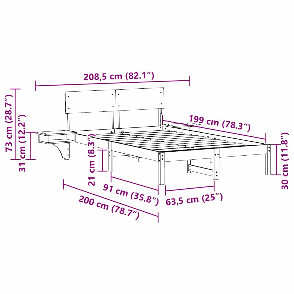 Cadre de lit avec tables de chevet Marron Bois massif en pin - XIOS