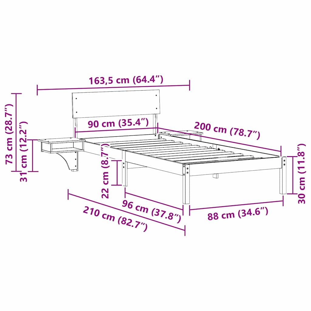 Cadre de lit avec tête de lit Marron 90 x 200 cm Pin massif - XIOS
