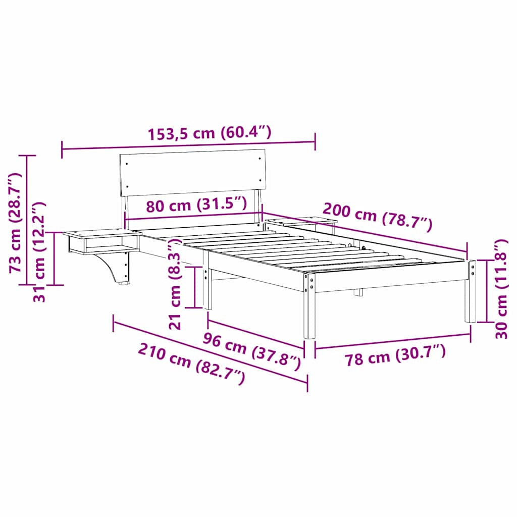 Cadre de lit avec tête de lit Blanc 80 x 200 cm Pin massif - XIOS