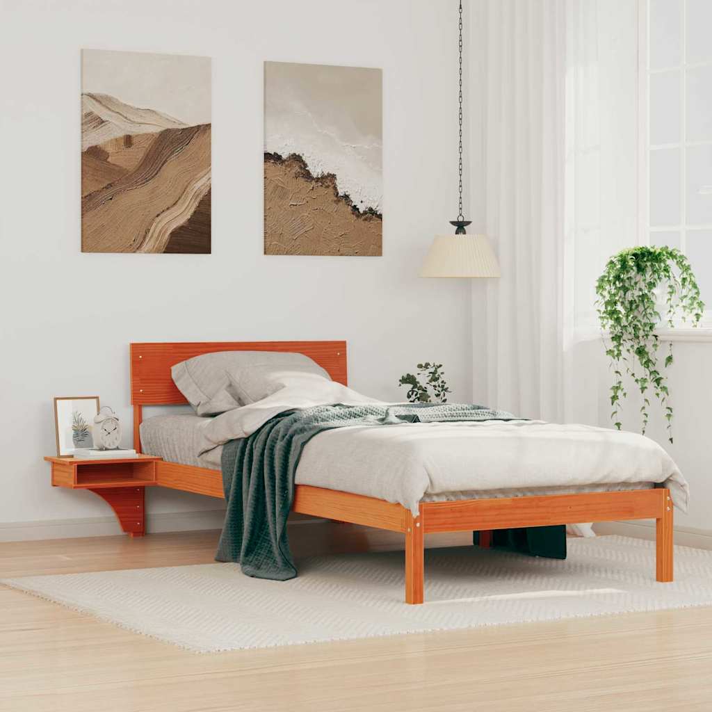 Cadre de lit avec tête de lit Brun cire 90 x 190 cm Pin massif - XIOS