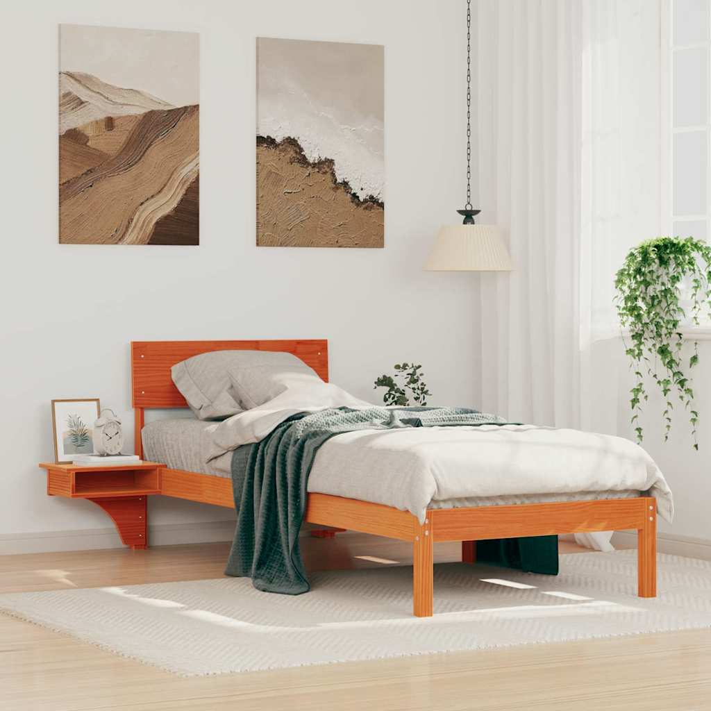 Cadre de lit avec tête de lit Brun cire 75 x 190 cm Pin massif - XIOS