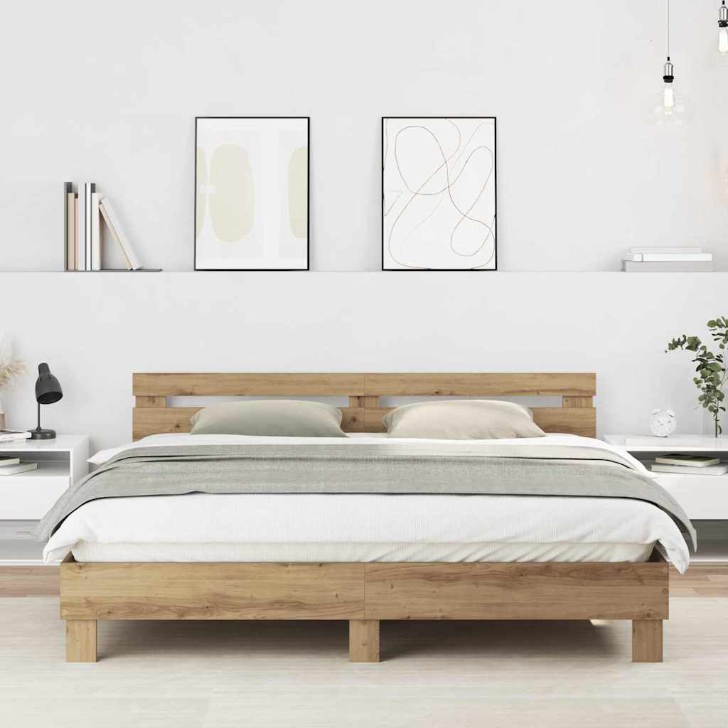 Cadre de lit avec tête de lit Chêne artisanal 203 x 185 x 70 cm - XIOS