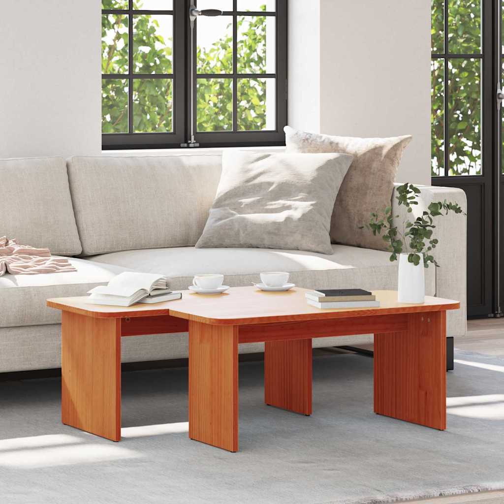 Table basse 2 pcs Brun cire Bois massif en pin - XIOS