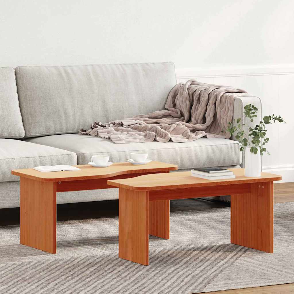 Table basse 2 pcs Brun cire Bois massif en pin - XIOS