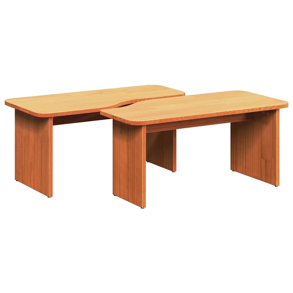 Table basse 2 pcs Brun cire Bois massif en pin - XIOS