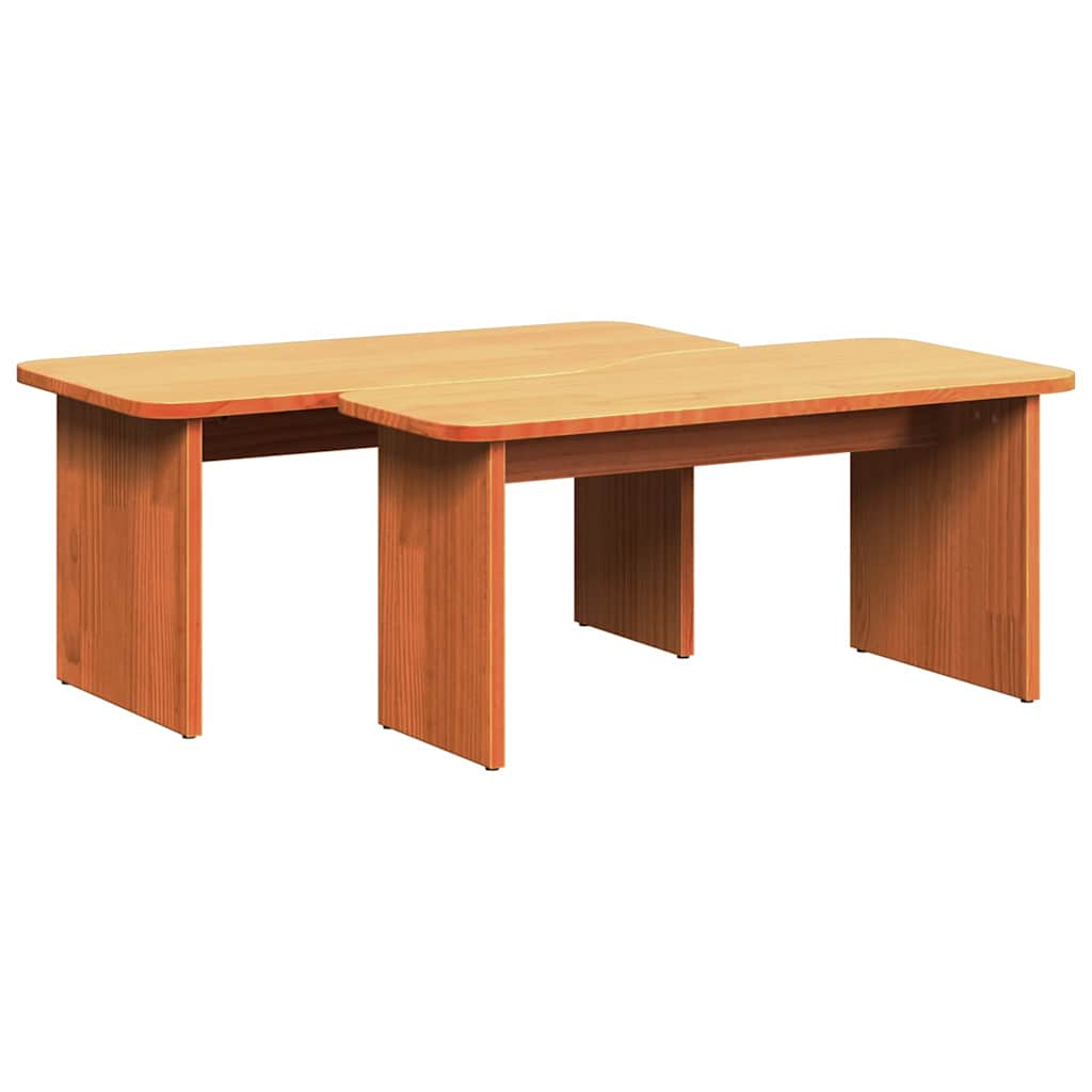 Table basse 2 pcs Brun cire Bois massif en pin - XIOS