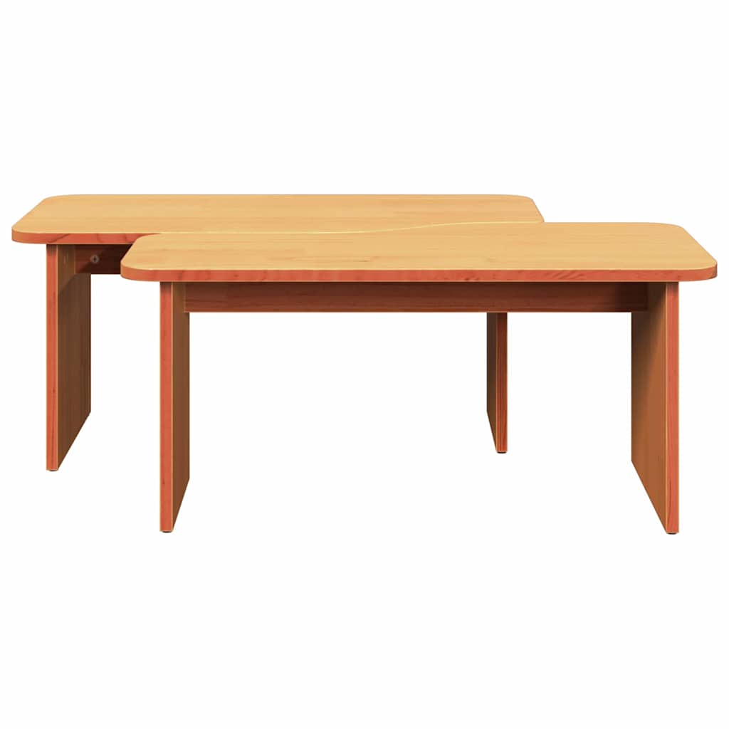 Table basse 2 pcs Brun cire Bois massif en pin - XIOS