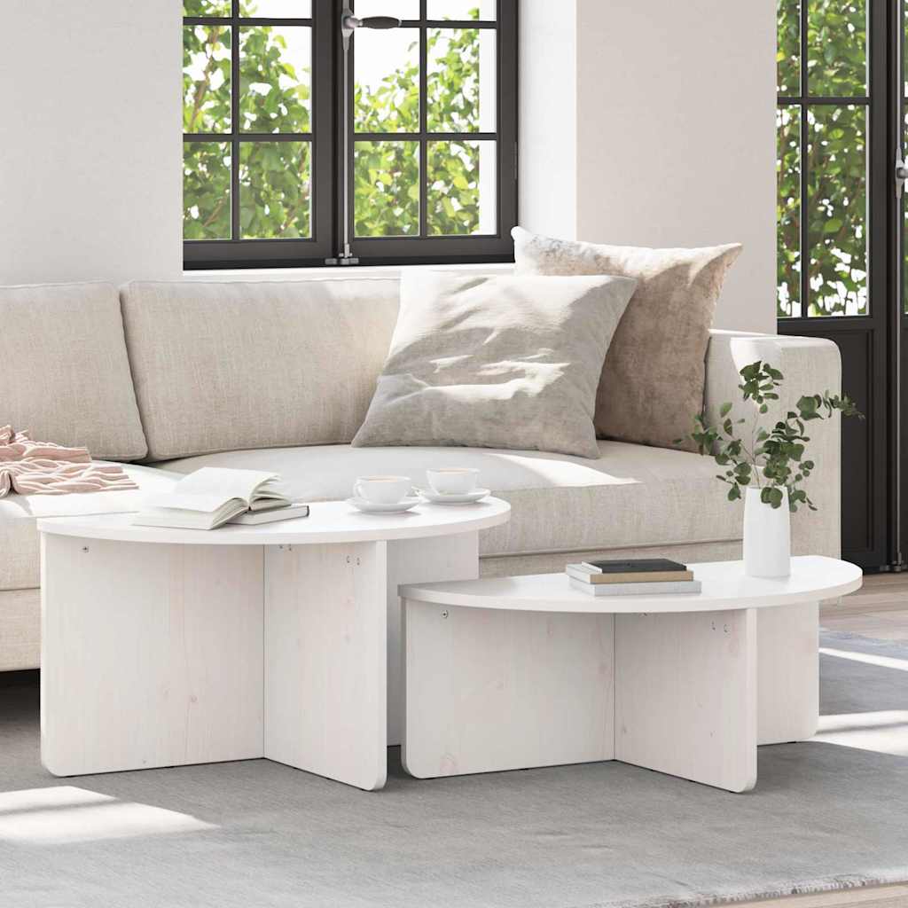 Table basse 2 pcs Blanc Bois massif en pin - XIOS