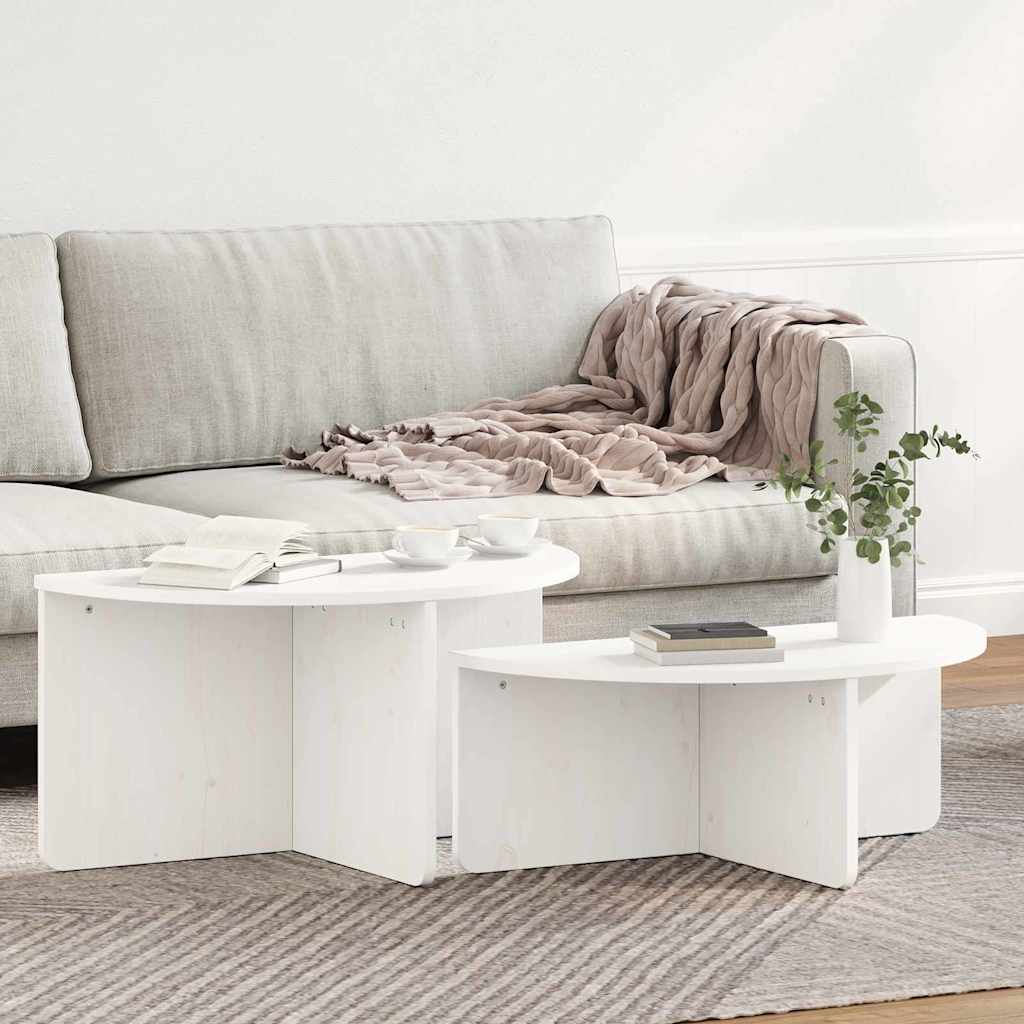 Table basse 2 pcs Blanc Bois massif en pin - XIOS