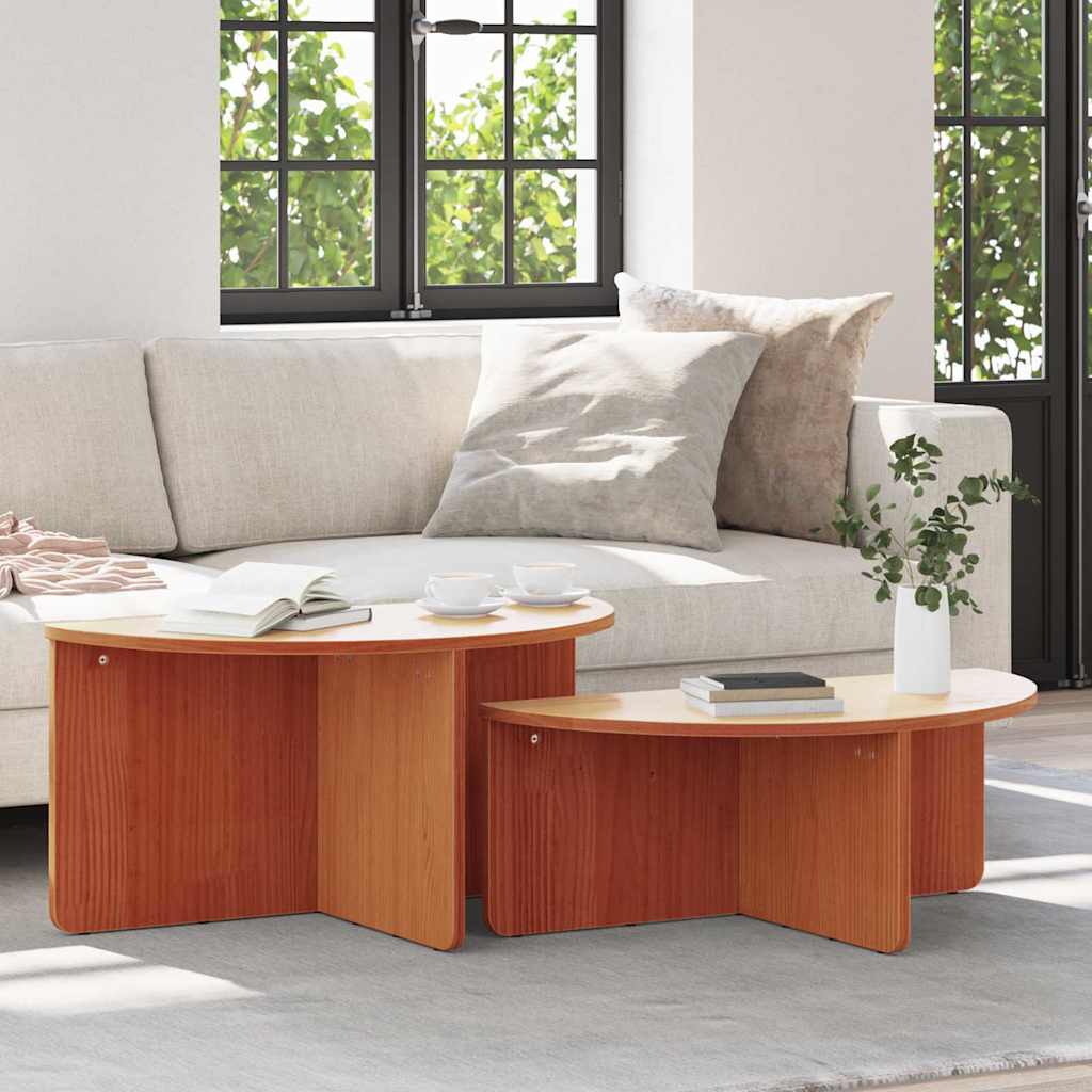 Table basse 2 pcs Brun cire Bois massif en pin - XIOS