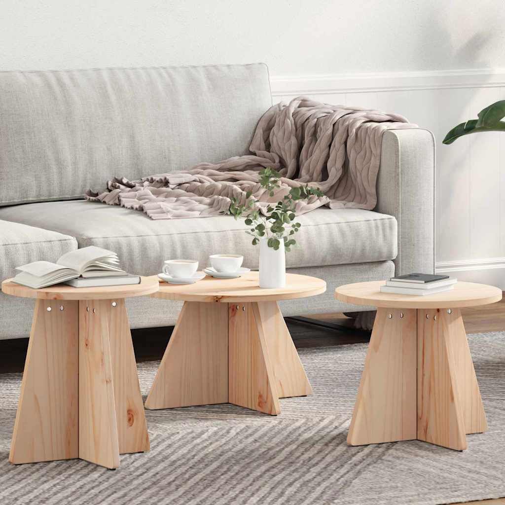 Table basse 3 pcs Naturel 49 x 49 x 30 cm Bois massif en pin - XIOS