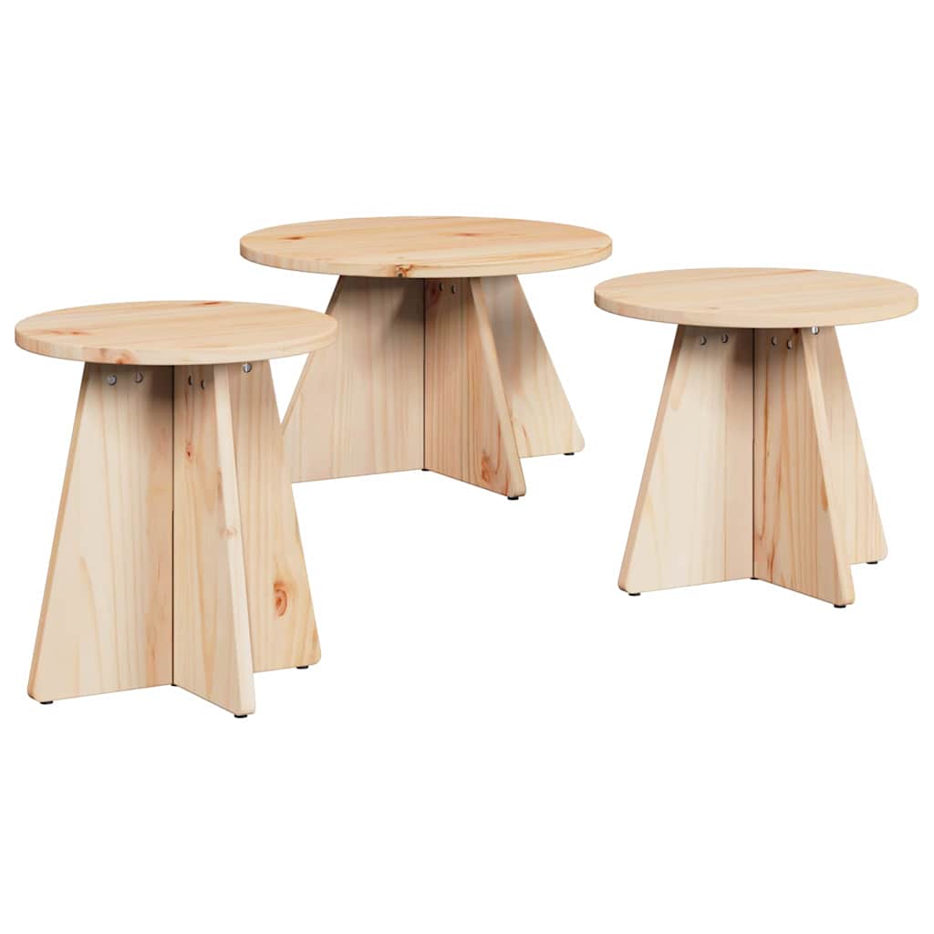 Table basse 3 pcs Naturel 49 x 49 x 30 cm Bois massif en pin - XIOS