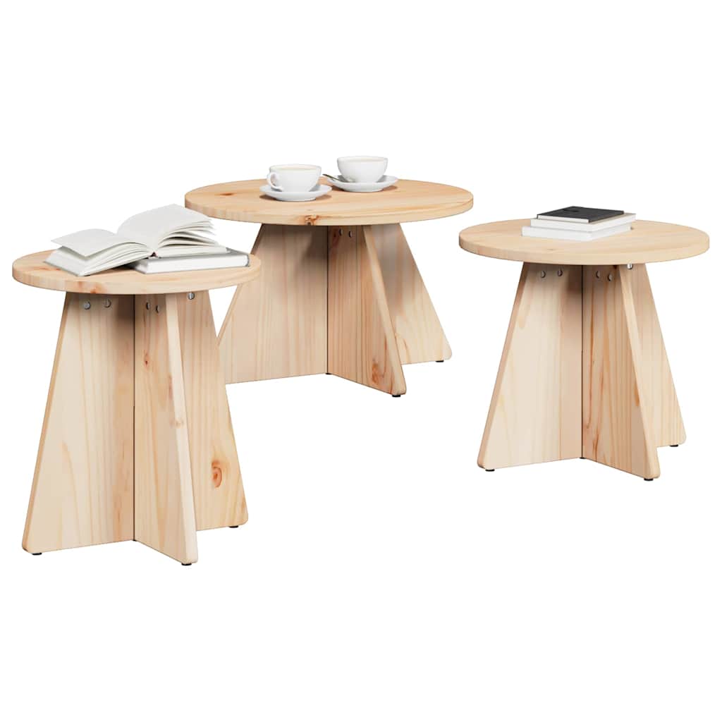 Table basse 3 pcs Naturel 49 x 49 x 30 cm Bois massif en pin - XIOS