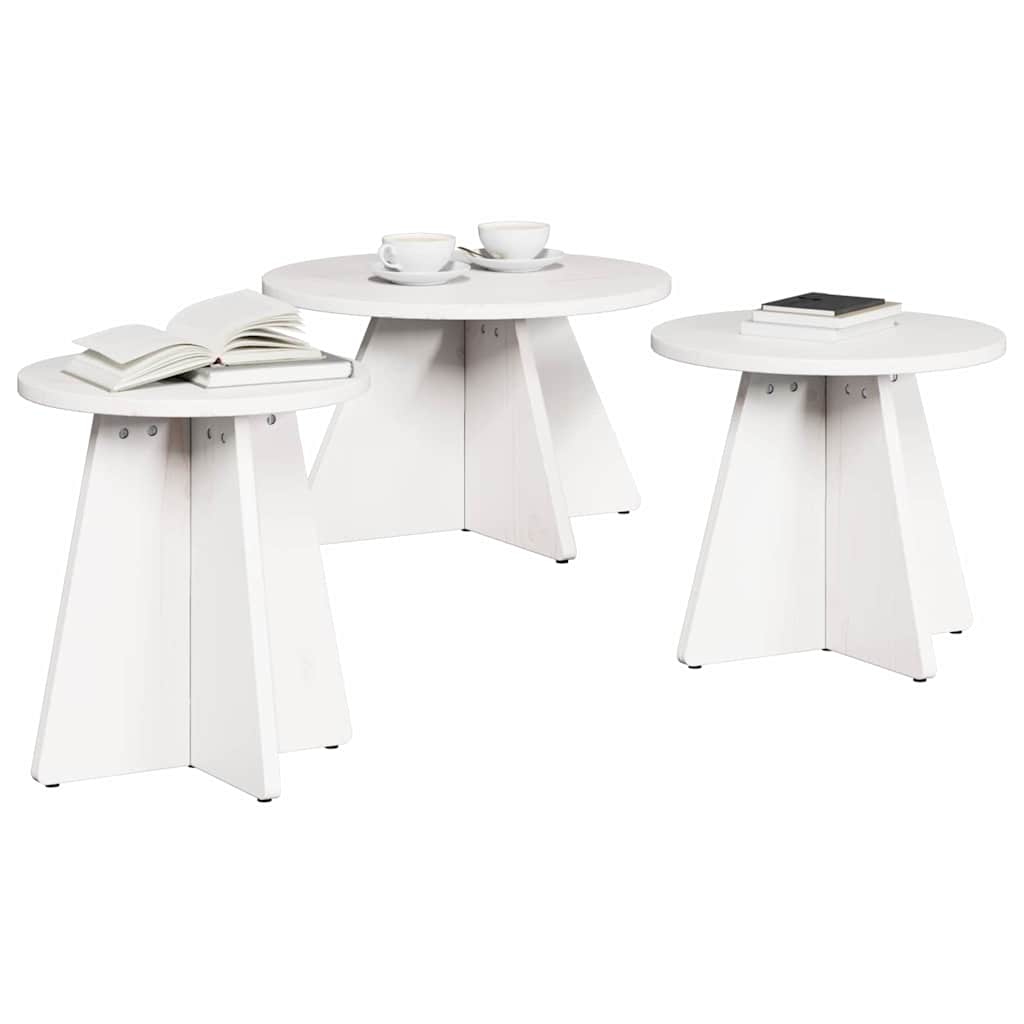 Table basse 3 pcs Blanc 49 x 49 x 30 cm Bois massif en pin - XIOS