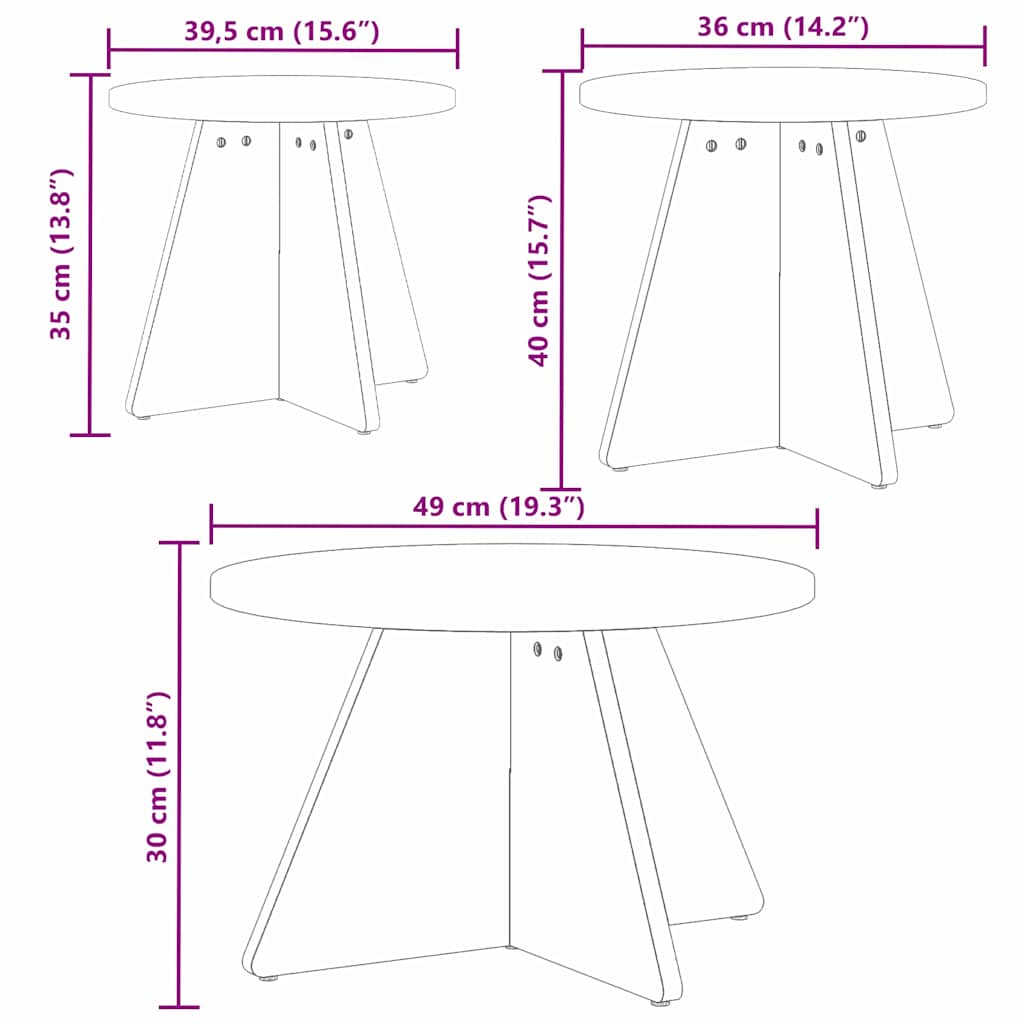 Table basse 3 pcs Blanc 49 x 49 x 30 cm Bois massif en pin - XIOS