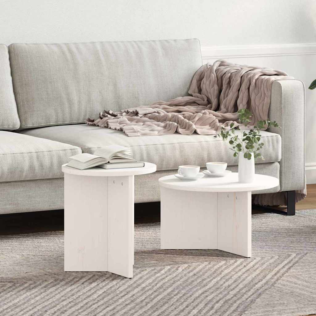 Table basse 2 pcs Blanc Bois de pin massif - XIOS