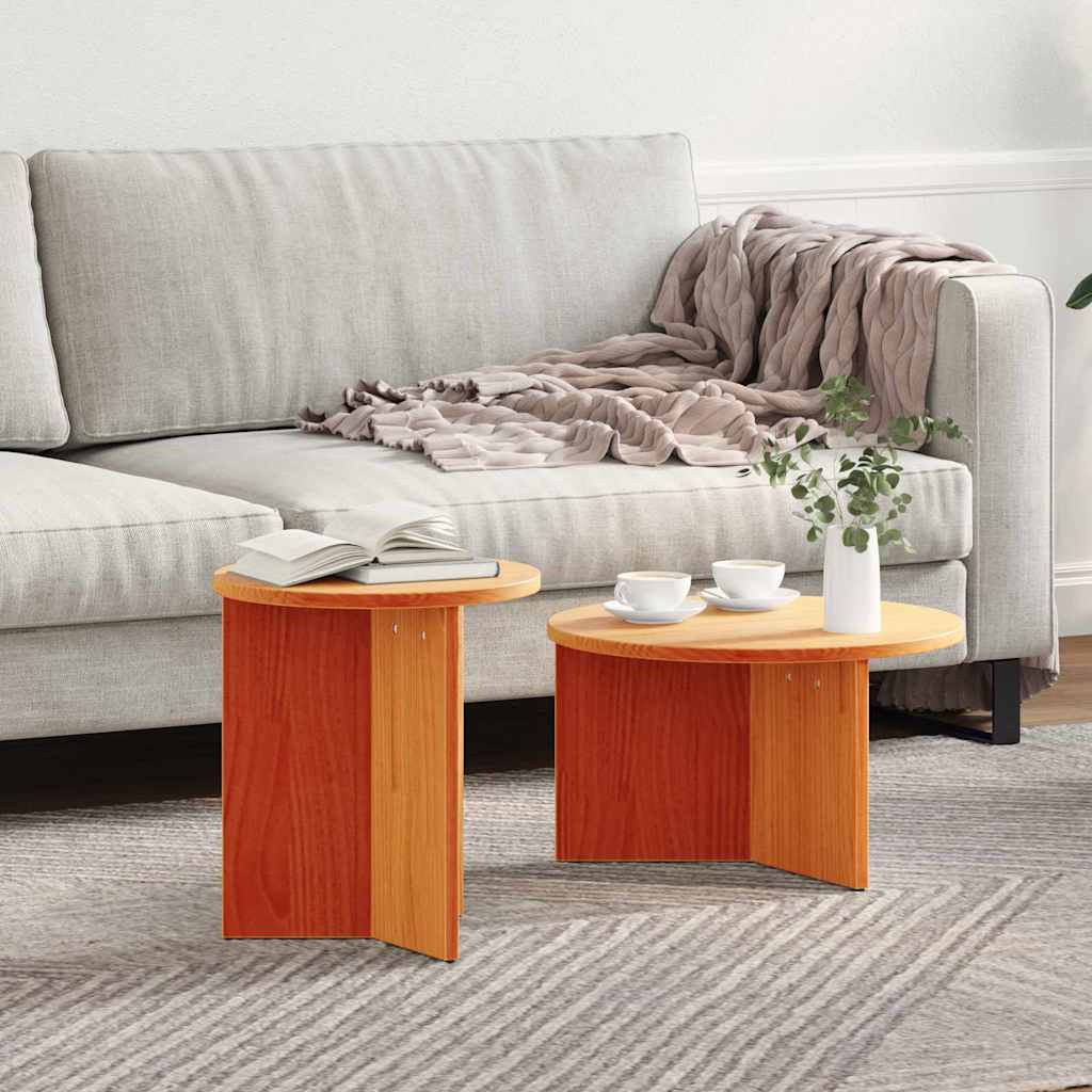 Table basse 2 pcs Brun cire Bois de pin massif - XIOS