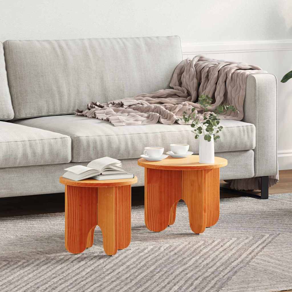 Table basse 2 pcs Brun cire Bois de pin massif - XIOS