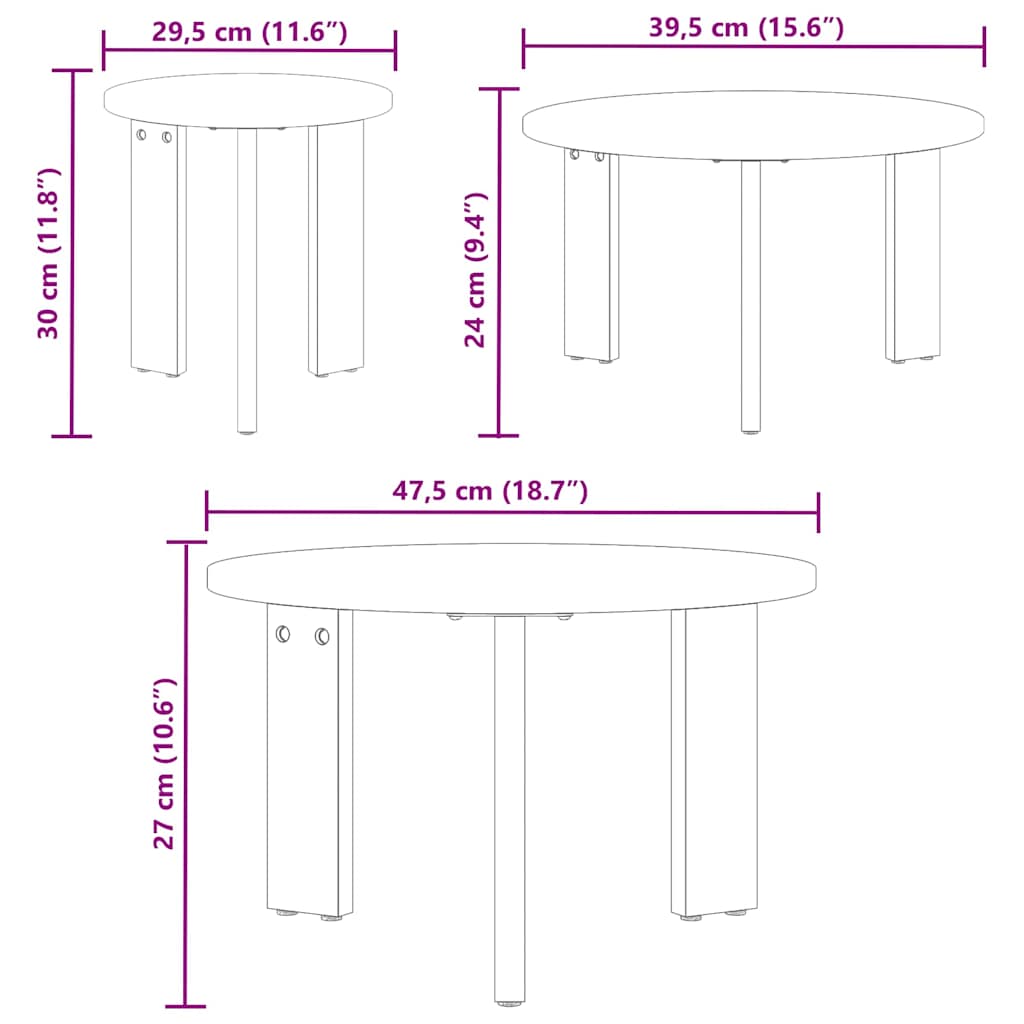 Table basse 3 pcs Marron cire 47,5 x 47,5 x 27 cm - XIOS