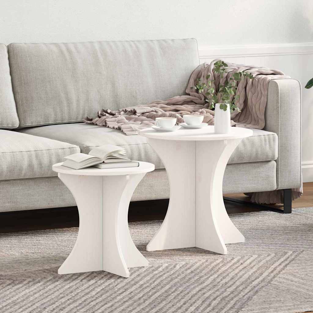 Table basse 2 pcs Blanc Bois massif en pin - XIOS
