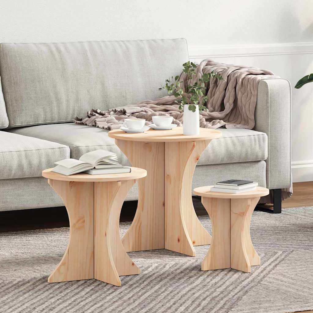 Table basse 3 pcs Naturel 46 x 46 x 47 cm Bois massif en pin - XIOS