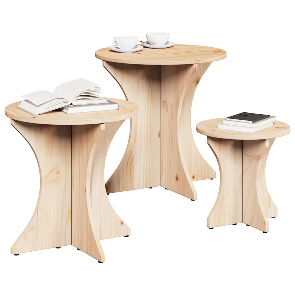 Table basse 3 pcs Naturel 46 x 46 x 47 cm Bois massif en pin - XIOS