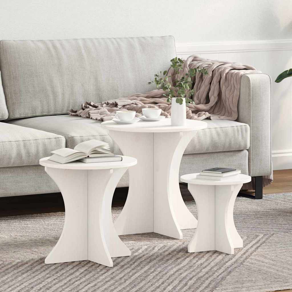 Table basse 3 pcs Blanc 46 x 46 x 47 cm Bois massif en pin - XIOS