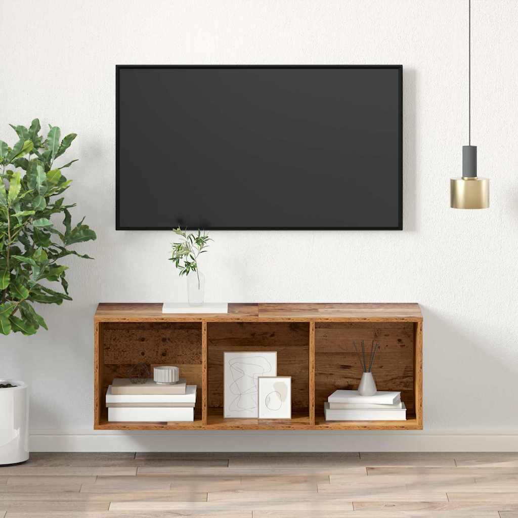 Ensemble meuble TV Montage mural Bois Ancien 37 x 37 x 107 cm - XIOS