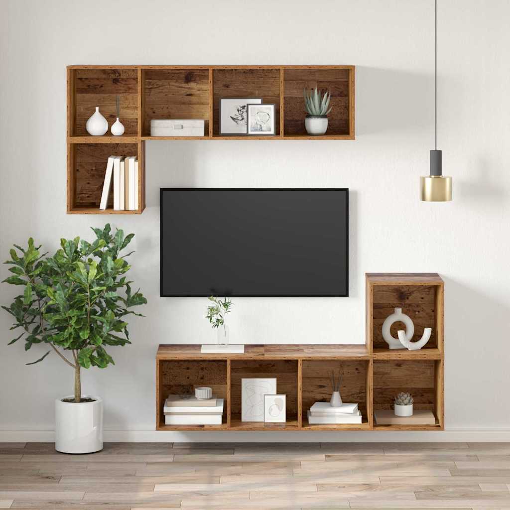 Ensemble meuble TV Montage mural Bois Ancien 37 x 37 x 107 cm - XIOS