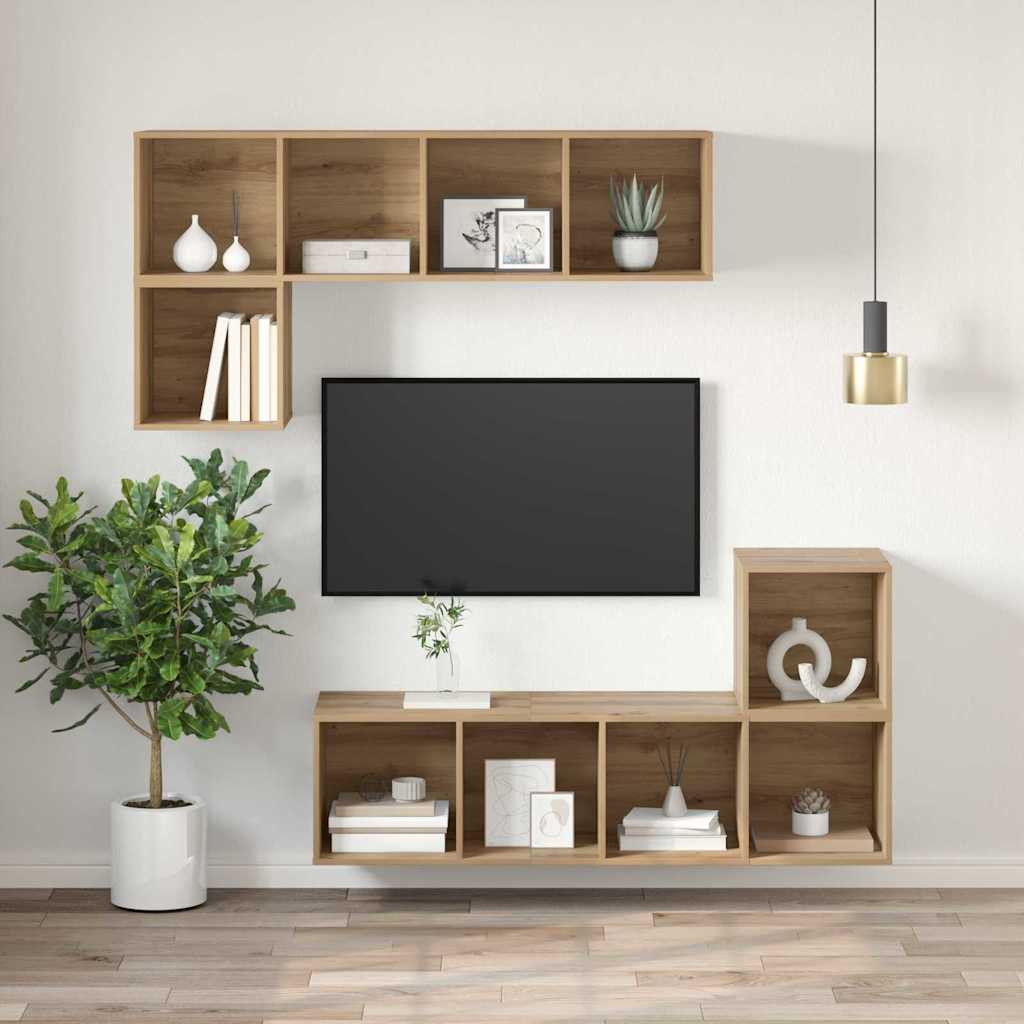 Cabinet TV chêne artisanal 37 x 37 x 107 cm Bois d'ingénierie - XIOS
