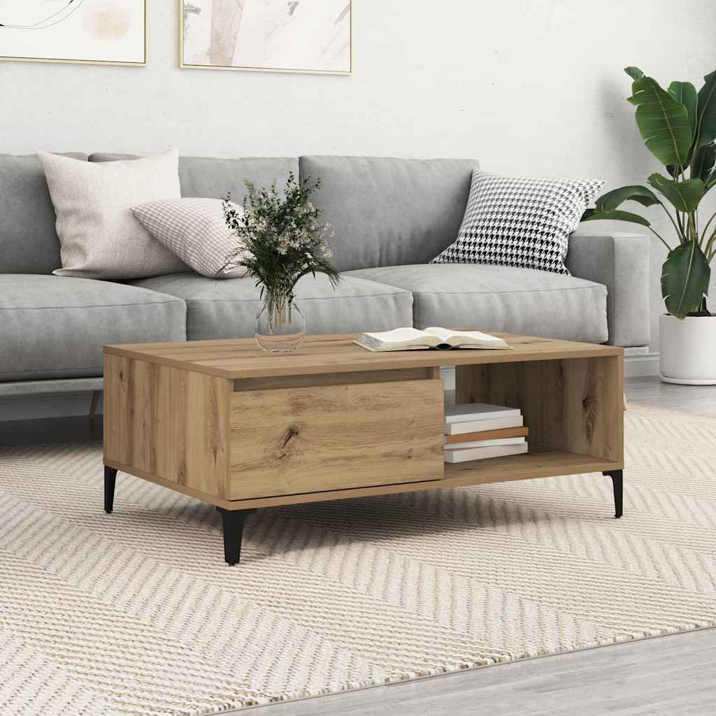 Table basse chêne artisanal 90 x 60 x 35 cm Bois d'ingénierie