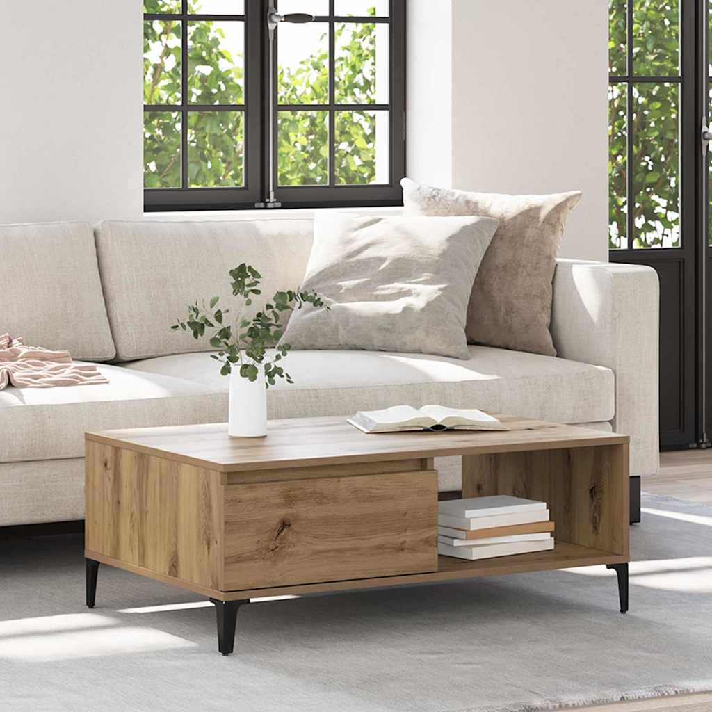 Table basse chêne artisanal 90 x 60 x 35 cm Bois d'ingénierie