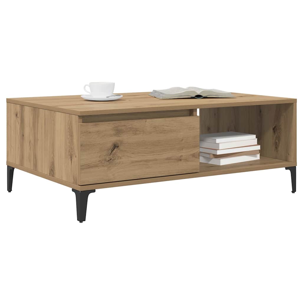 Table basse chêne artisanal 90 x 60 x 35 cm Bois d'ingénierie