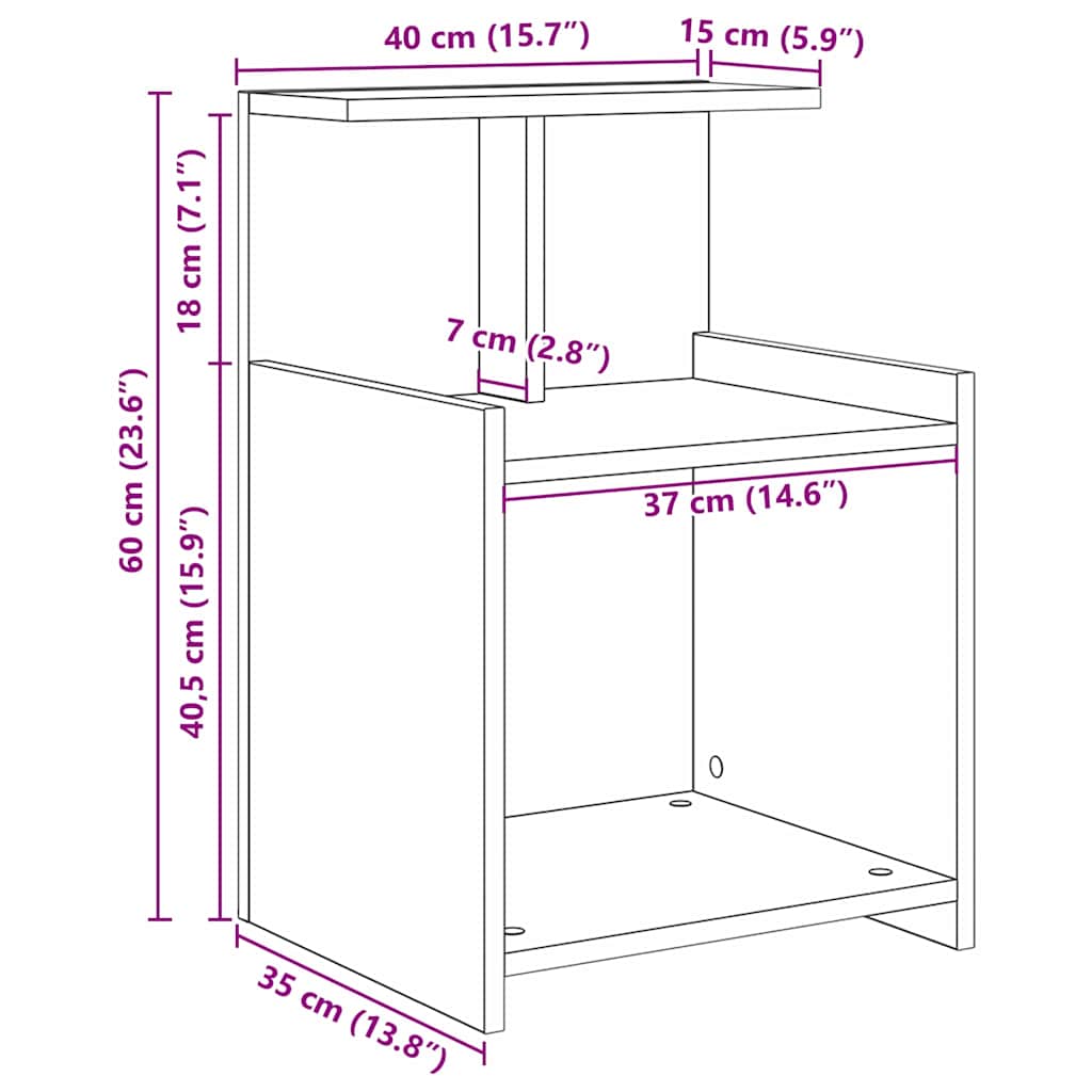 Cabinet de chevet 2 pc Chêne noir 40 x 35 x 60 cm - XIOS
