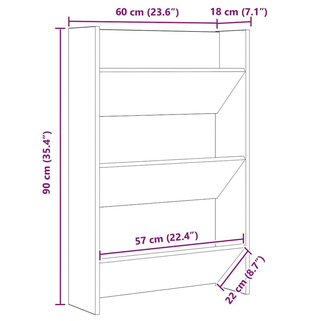 Cabinet à chaussures 2 pcs Bois ancien 60 x 18 x 90 cm - XIOS