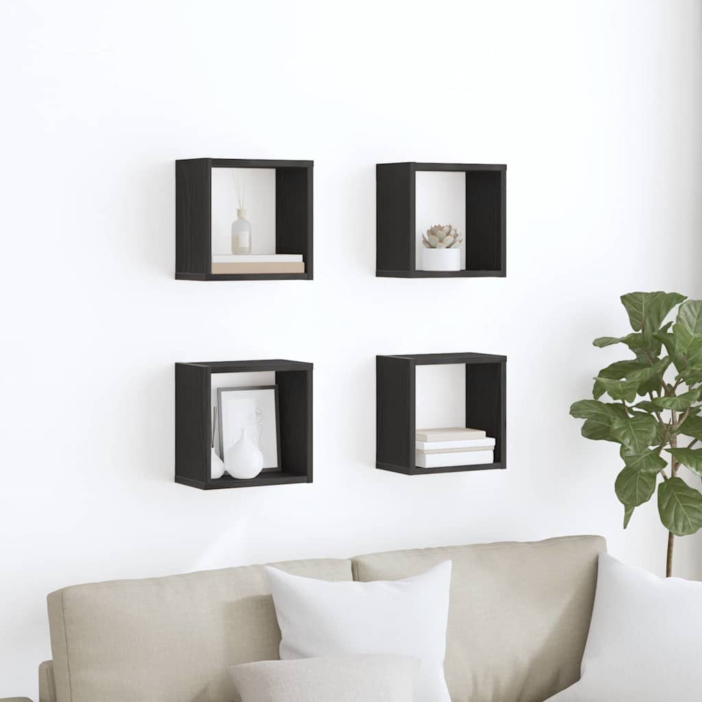 Étagères murales avec étagère 4 pcs Chêne Noir 26 x 15 x 26 cm - XIOS