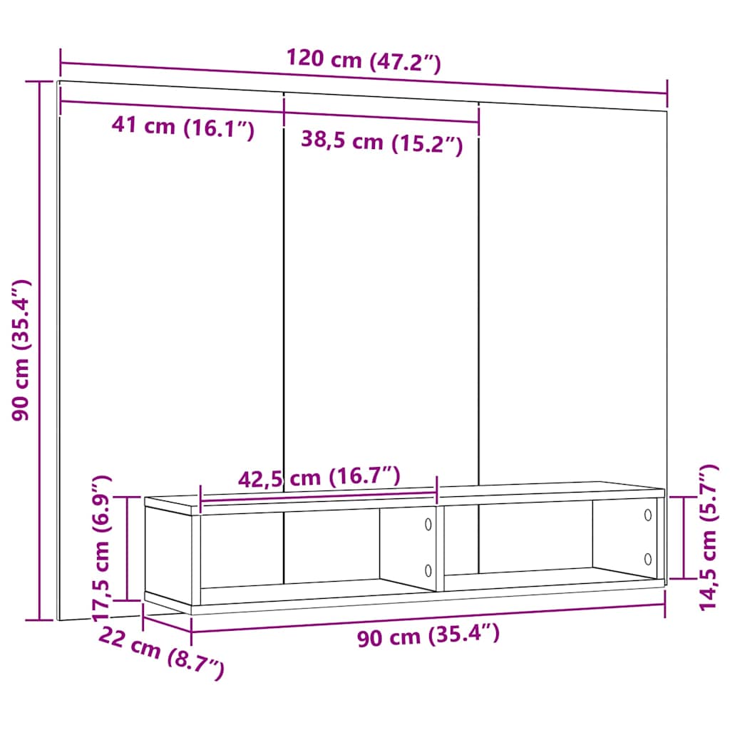Ensemble meuble TV Montage mural Chêne noir 120 x 23,5 x 90 cm - XIOS