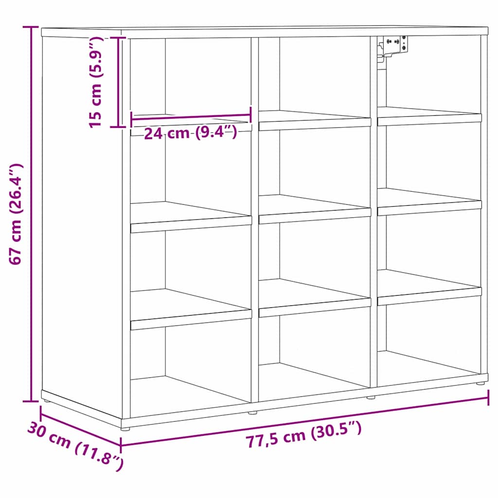 Cabinet à chaussures avec étagère Bois ancien 77,5 x 30 x 67 cm