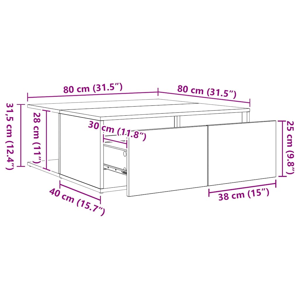 Table basse chêne artisanal 80 x 80 x 31 cm Bois d'ingénierie - XIOS