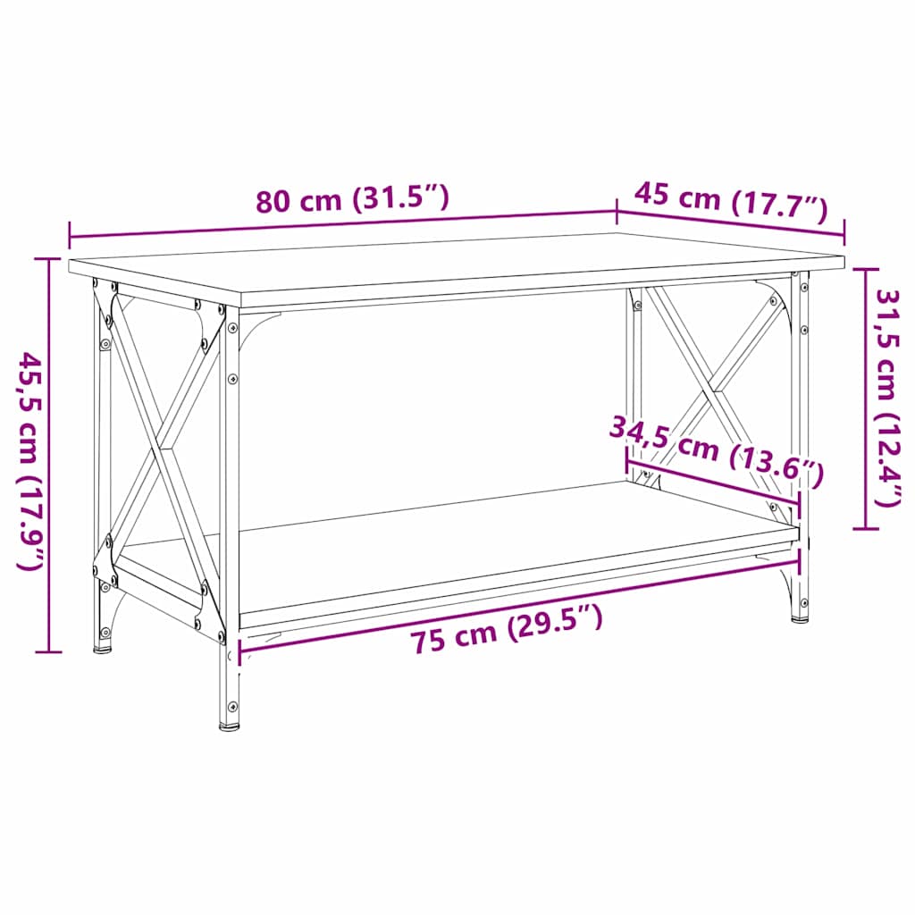 Table basse Bois ancien 80 x 45 x 45.5 cm Bois d'ingénierie