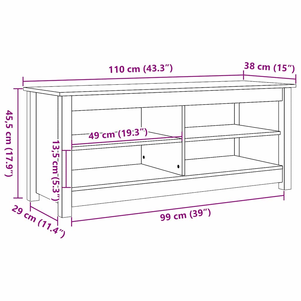 Banc de rangement Brun cire 110 x 38 x 45,5 cm Pin massif - XIOS