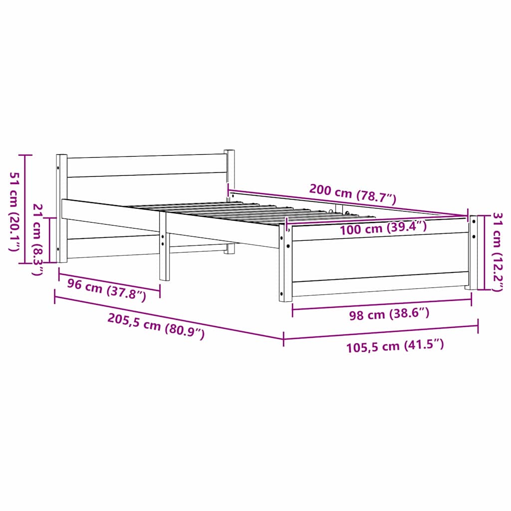 Cadre de lit Brun cire 205.5 x 95.5 x 51 cm Pin massif - XIOS
