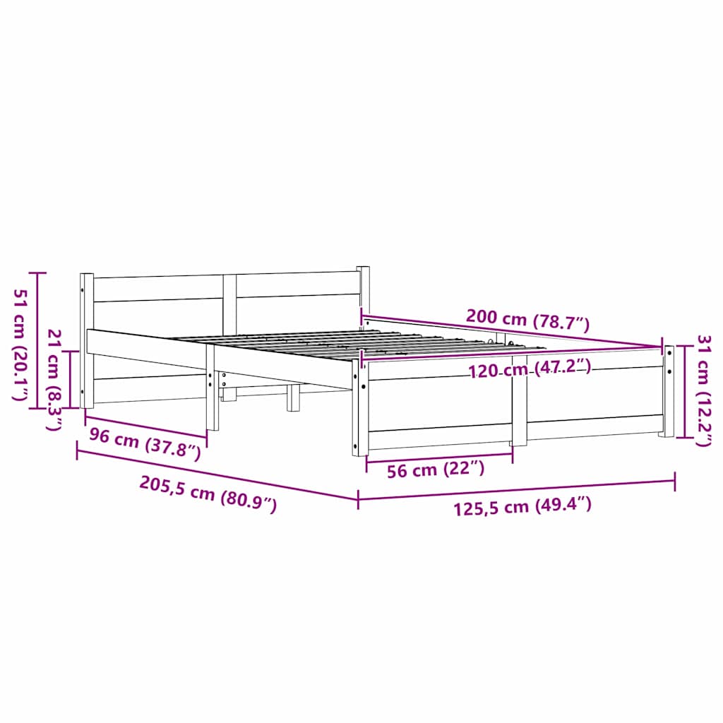 Cadre de lit Brun cire 205.5 x 95.5 x 51 cm Pin massif - XIOS