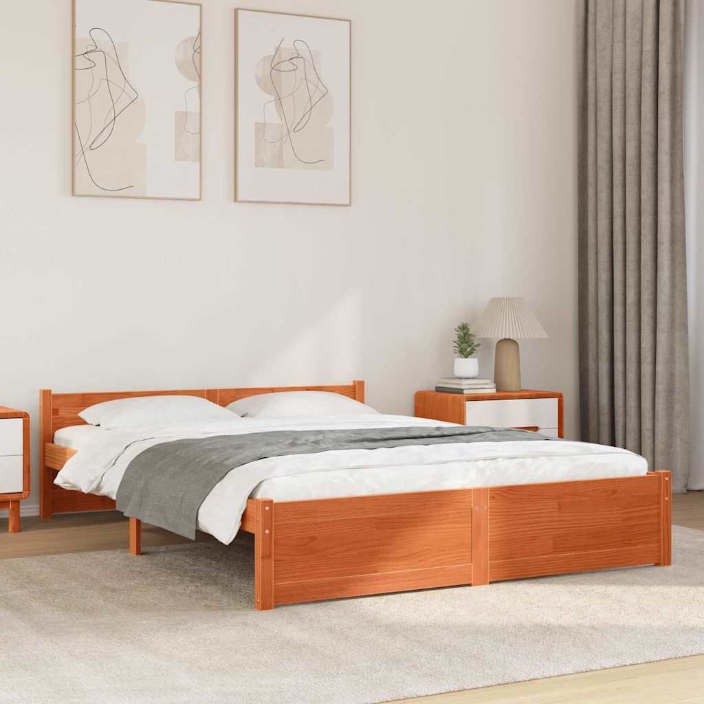 Cadre de lit Brun cire 205,5 x 145,5 x 51 cm Pin massif - XIOS