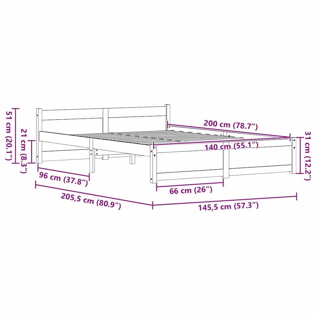 Cadre de lit Brun cire 205,5 x 145,5 x 51 cm Pin massif - XIOS