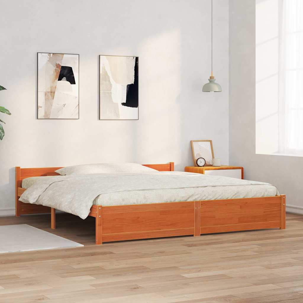 Cadre de lit Brun cire 205,5 x 185,5 x 51 cm Pin massif - XIOS