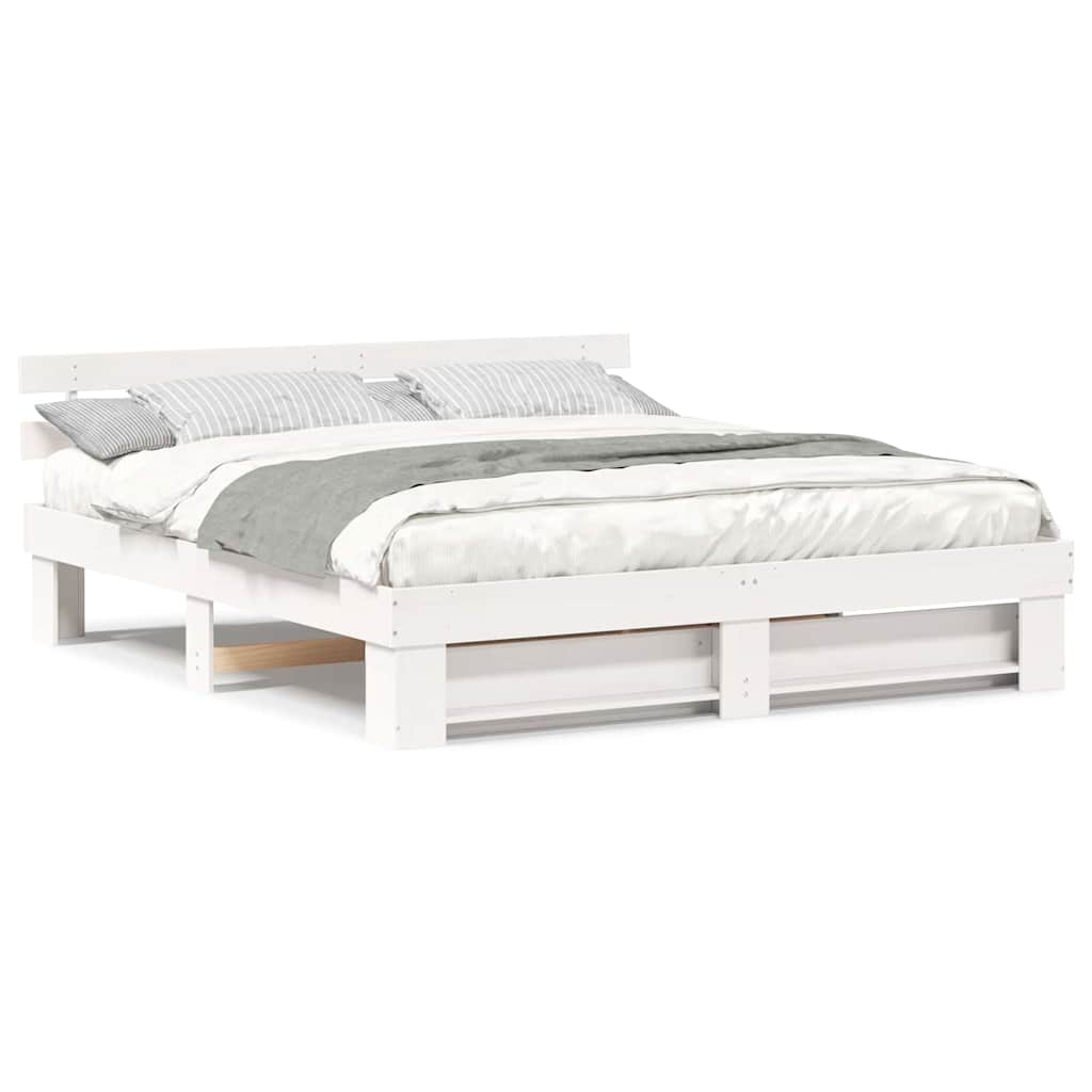 Cadre de lit Blanc 200 x 200 cm Bois massif en pin - XIOS