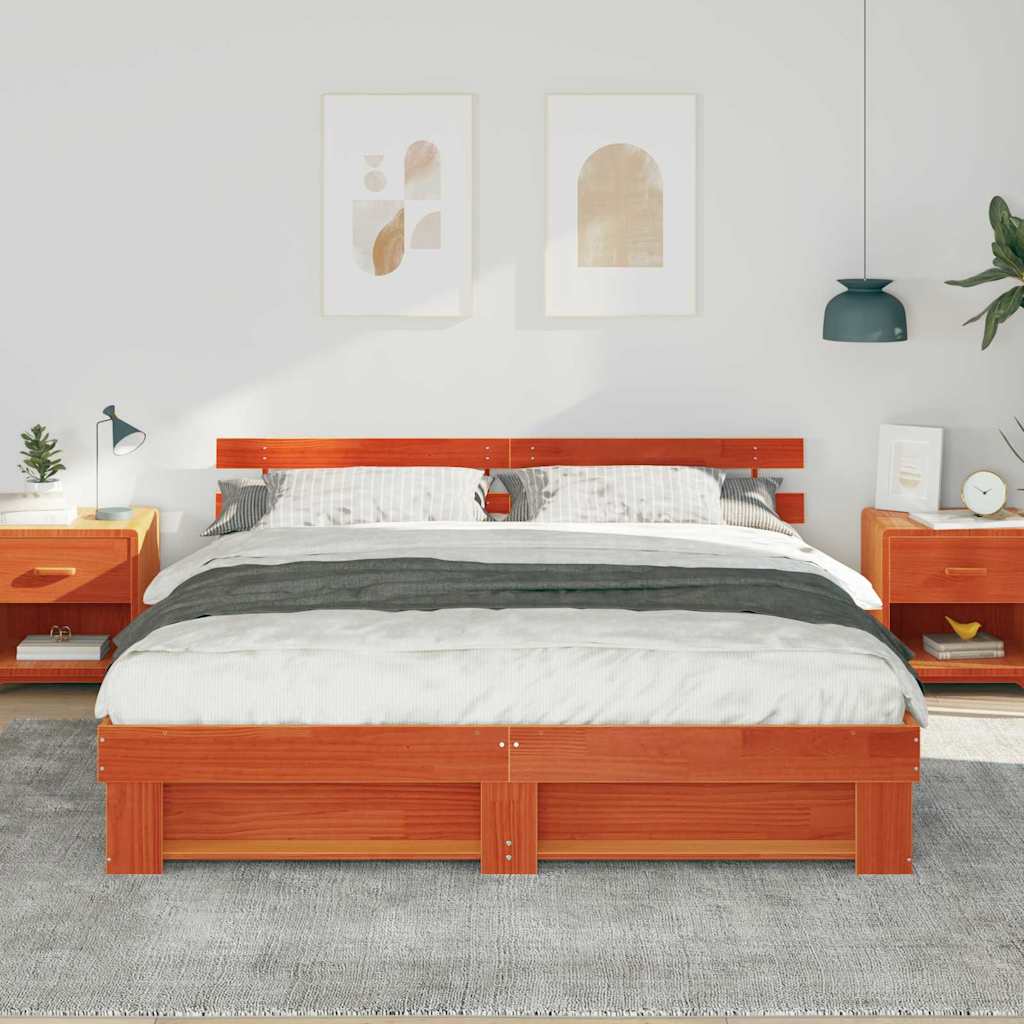Cadre de lit avec tête de lit Marron 180 x 200 cm Pin massif - XIOS