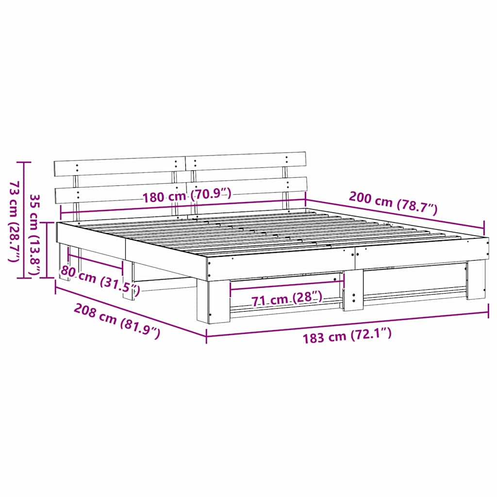 Cadre de lit avec tête de lit Marron 180 x 200 cm Pin massif - XIOS